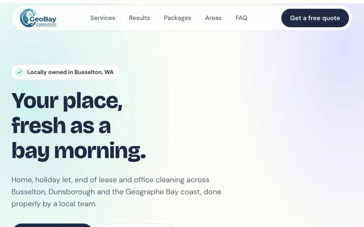 Geo Bay Cleaning website homepage